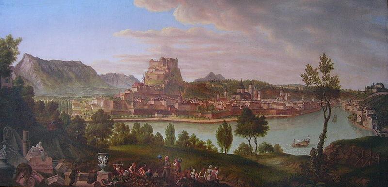 Johann Michael Sattler Ansicht von Salzburg vom Burglstein aus